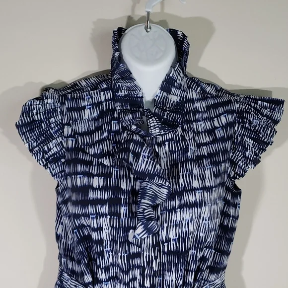 Banana Republic Blue/ White Dress w Pleats, Sz 0 - Picture 2 of 8